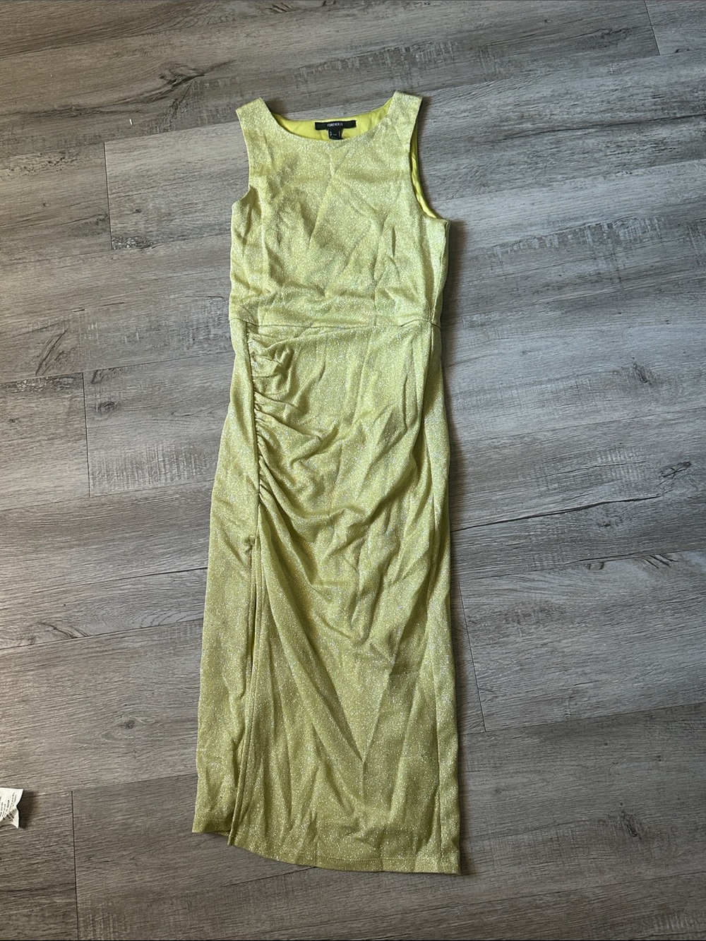 Sleeveless Metallic Lime Green Evening Sheath Dress